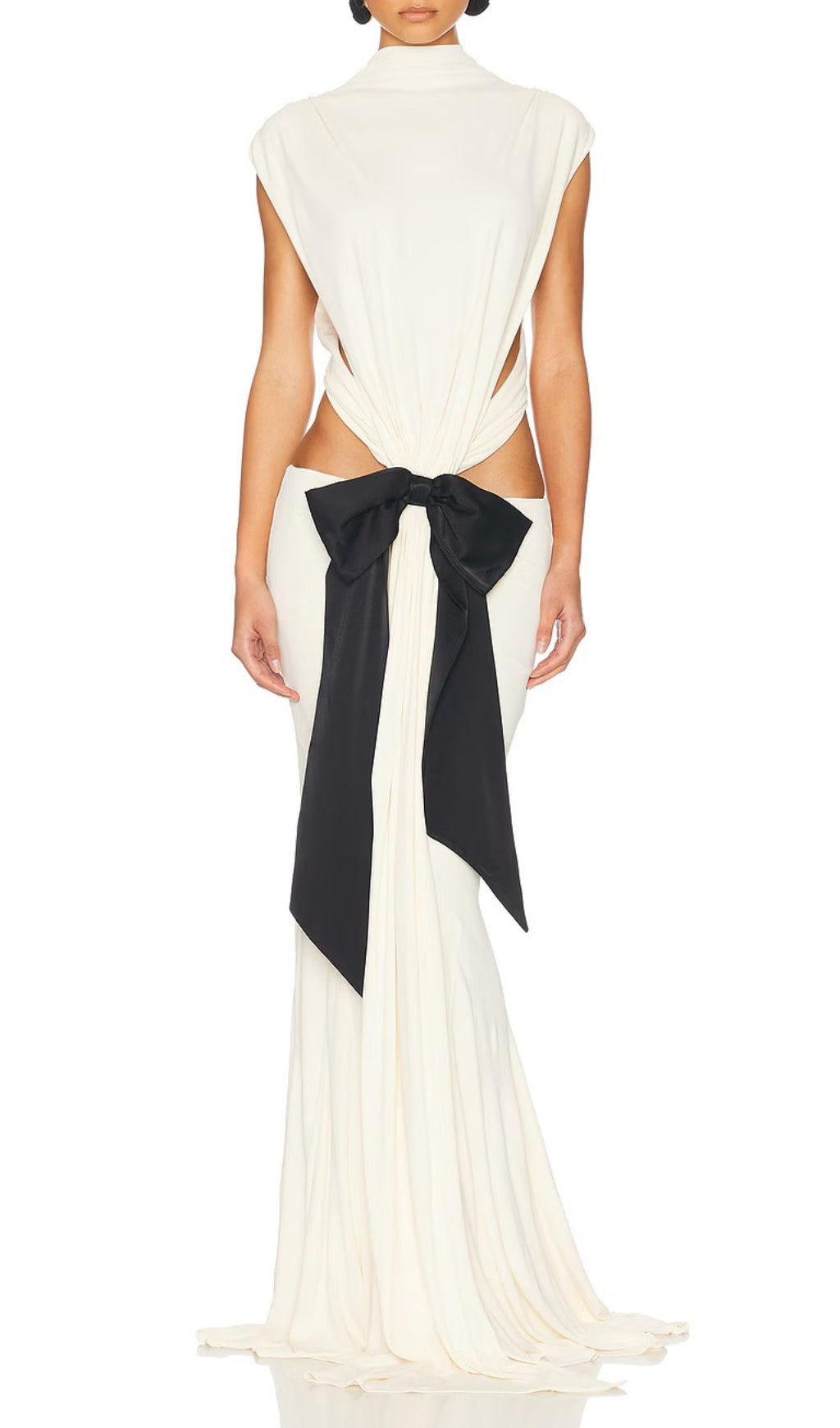 Elisae Showstopping White Bow Cutout Maxi Dress