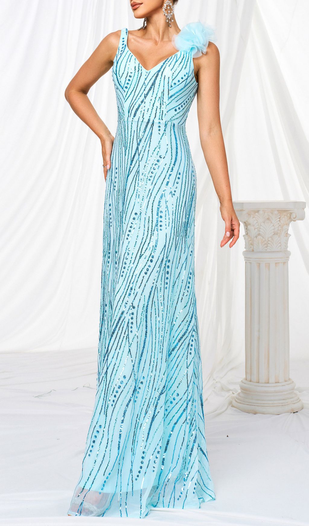 Fia Blue Sequin V-Neck Maxi Dress