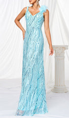 Fia Blue Sequin V-Neck Maxi Dress