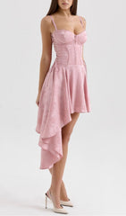 Enzo Pink Luxe Jacquard Asymmetrical Corset Mini Dress