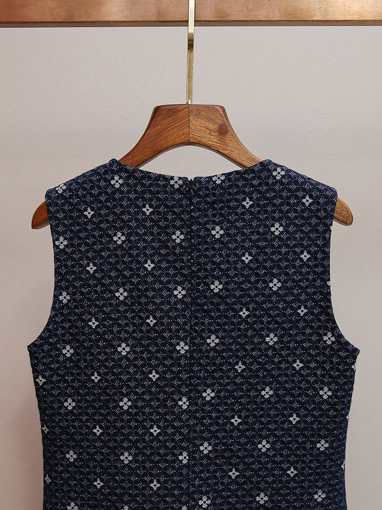 Hasika Navy Geometric Sleeveless Mini Dress