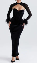 Adelaide Black Velvet Corset Maxi Dress