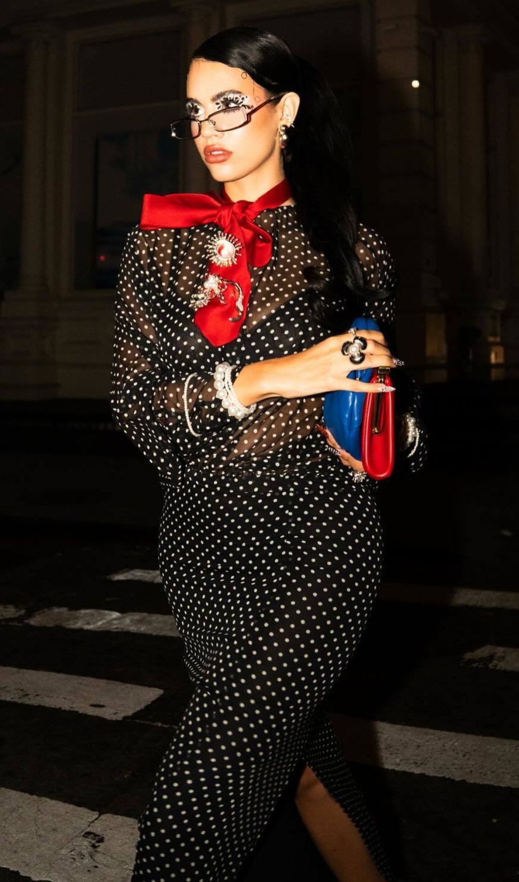 Chic Sheer Polka Dot Long Sleeve Maxi Dress