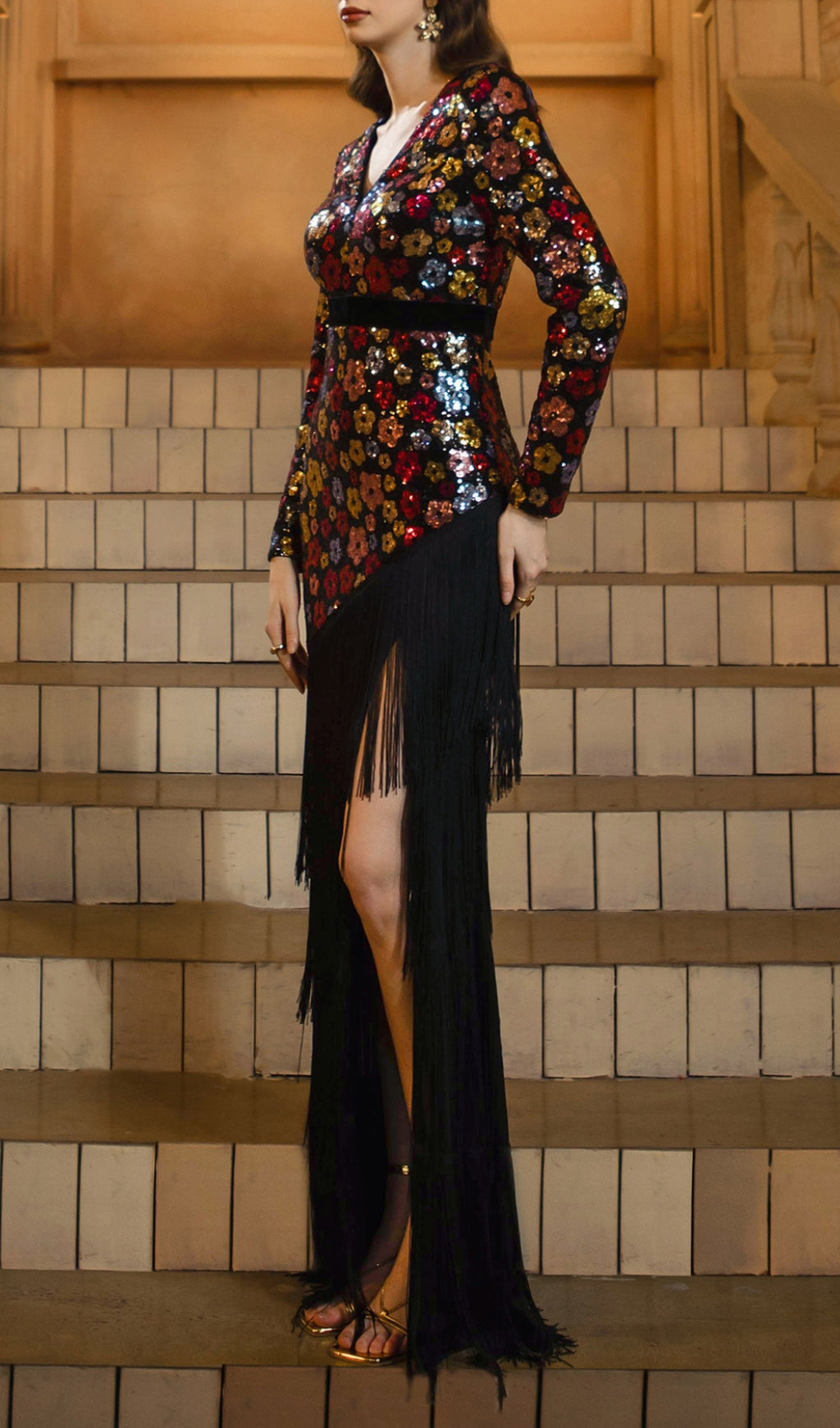 Dimaia Dazzling Floral Sequin & Tassel Maxi Dress