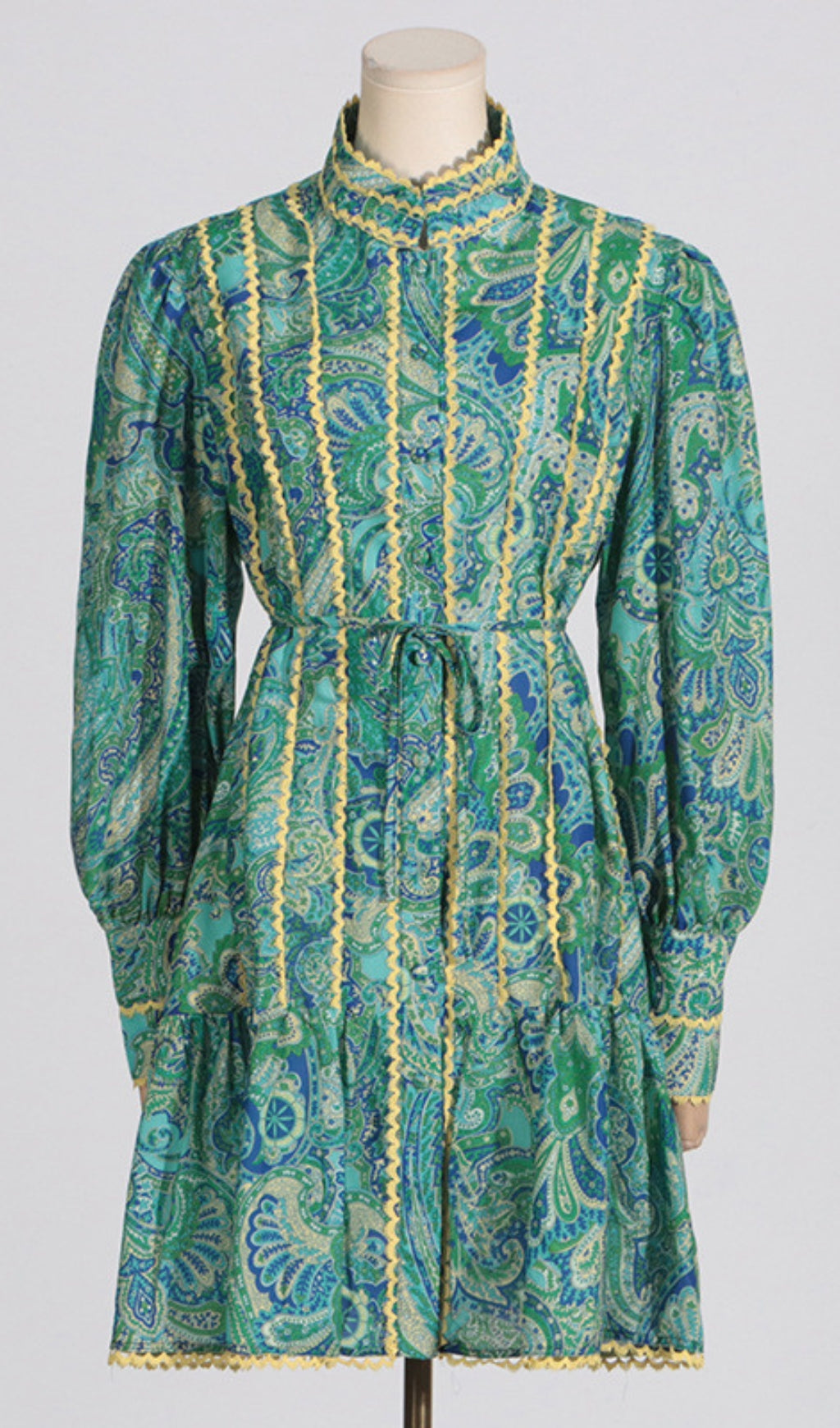Vibrant Paisley Ruffle Long Sleeve Mini Dress