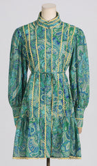 Vibrant Paisley Ruffle Long Sleeve Mini Dress