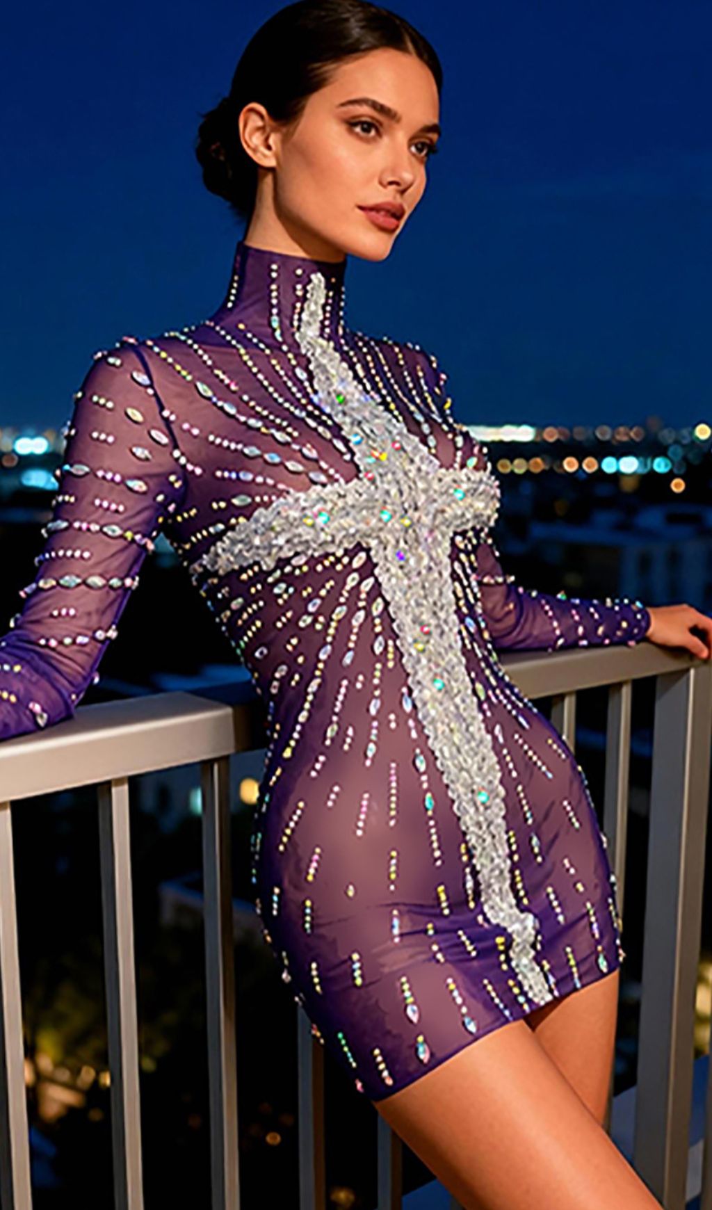 Joep Dazzling Diamante Mesh Mini Dress