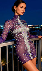 Joep Dazzling Diamante Mesh Mini Dress