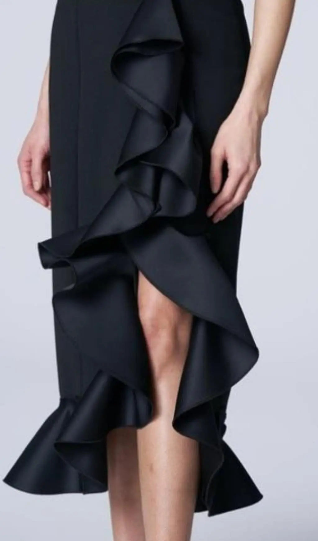 Glamorous Black Ruffle Midi Dress with Bustier Bodice