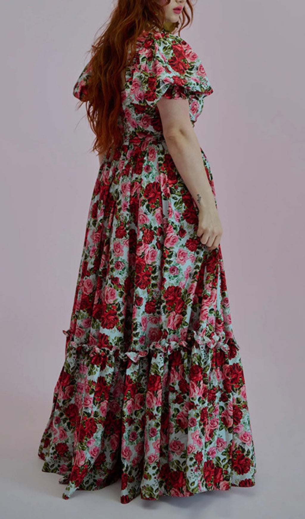Eilidh Romantic Rose Floral Sweetheart Neck Puff Sleeve Maxi Dress