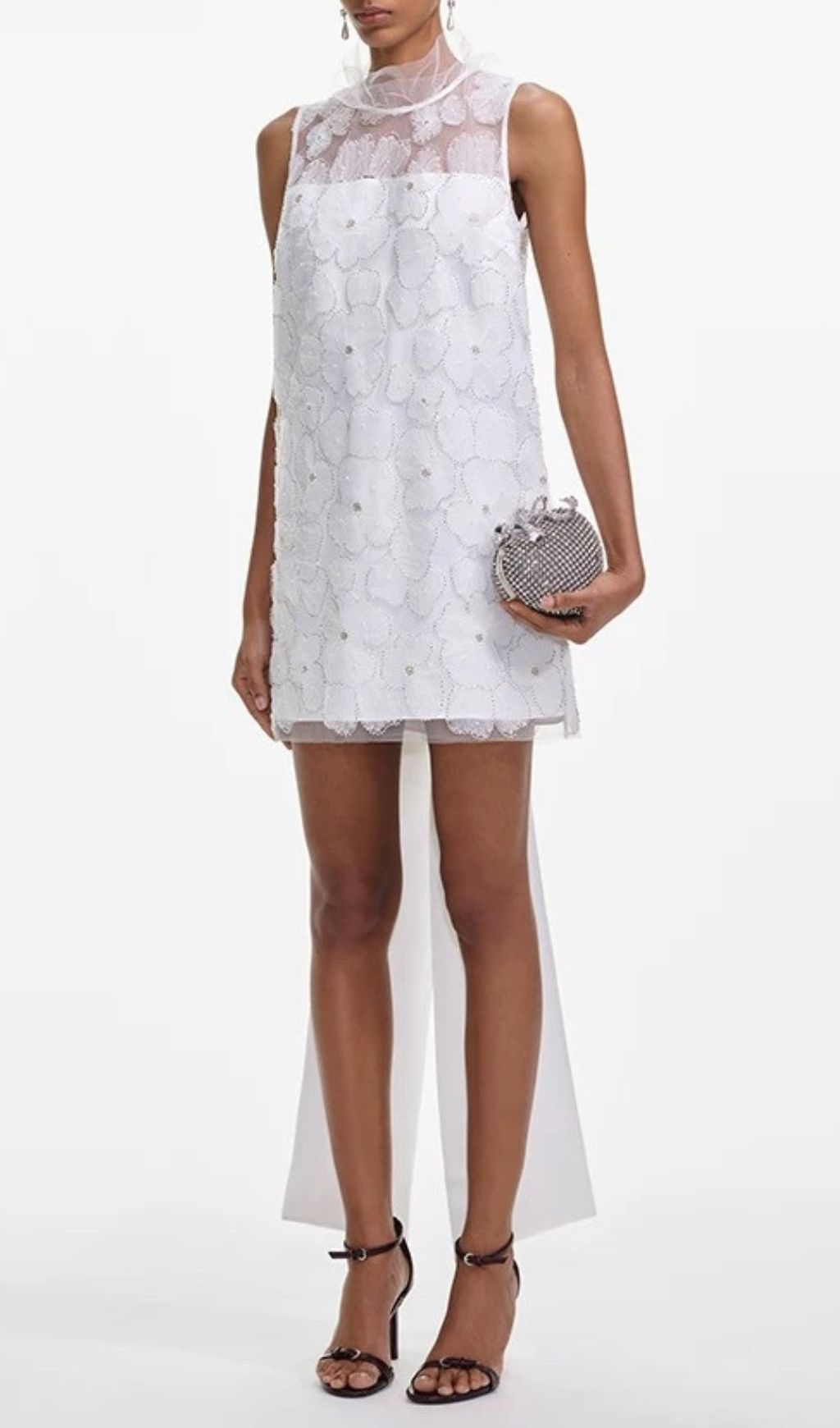 Gaby Enchanting Floral Beaded Mini Dress with Illusion Train
