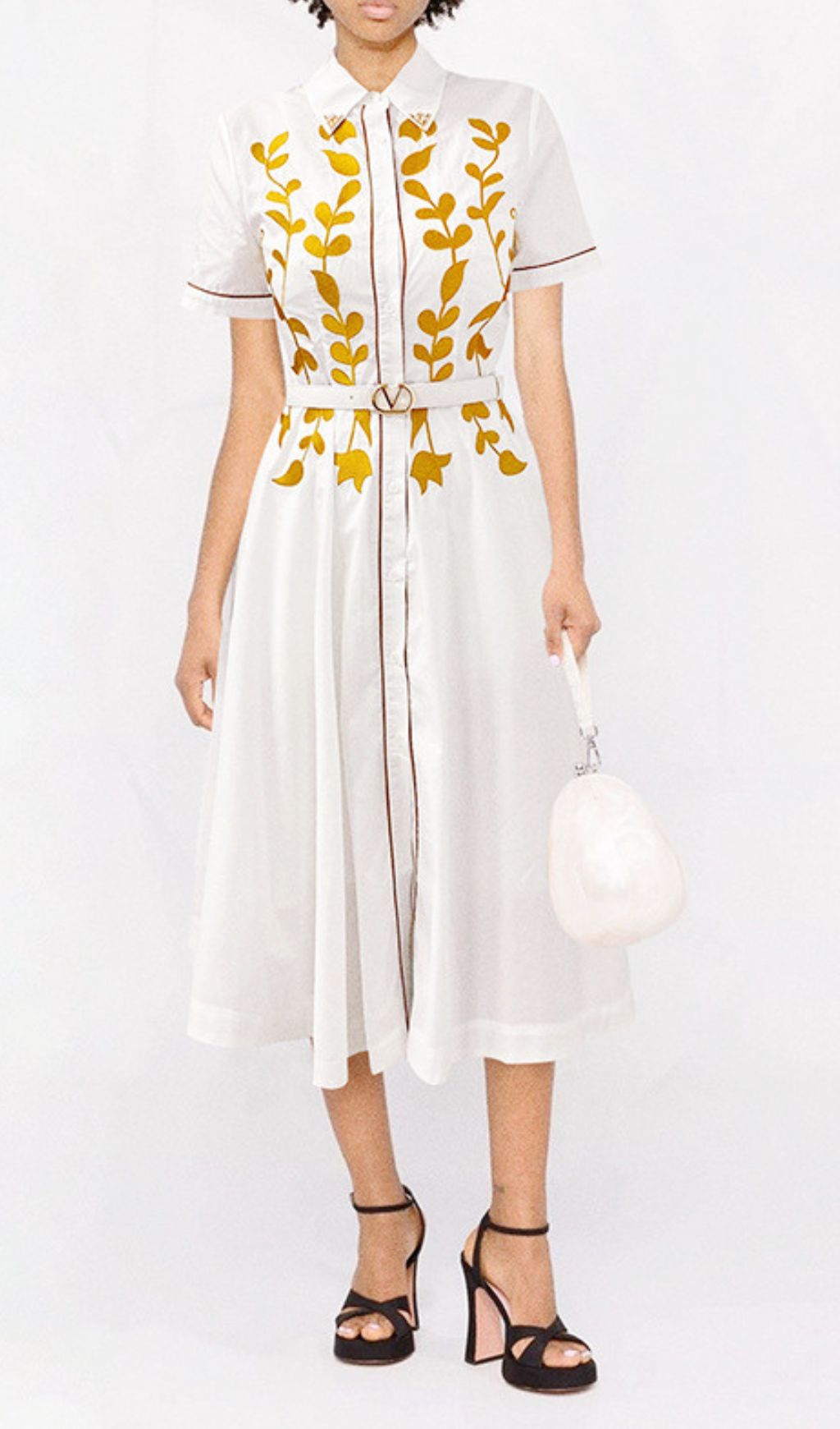 Gaëlle Artisanal Gold Embroidery Polo Midi Dress