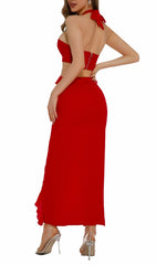 Buddug Red Halter Cutout Maxi Dress