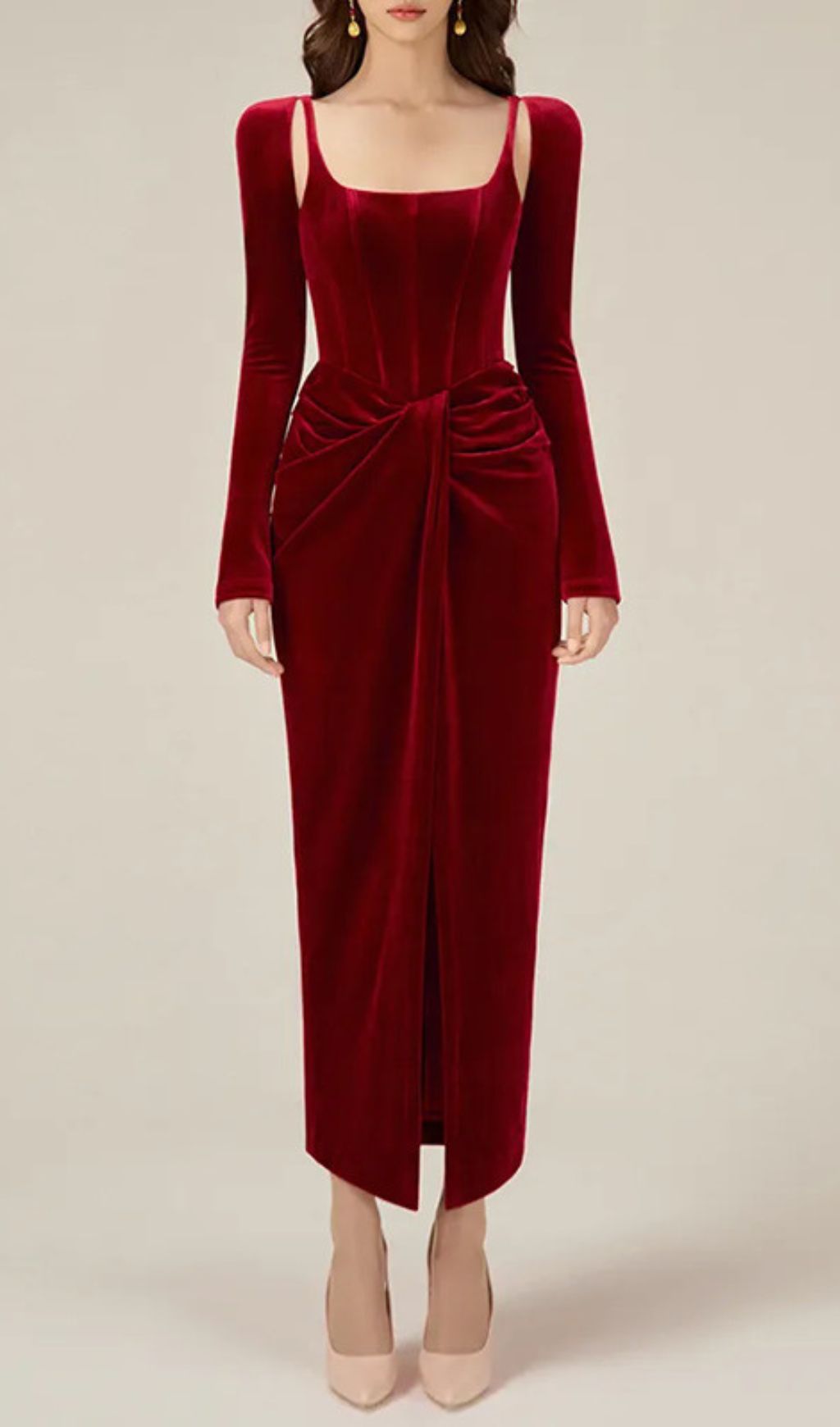 Grisel Timeless Allure Red Velvet Corset Midi Dress