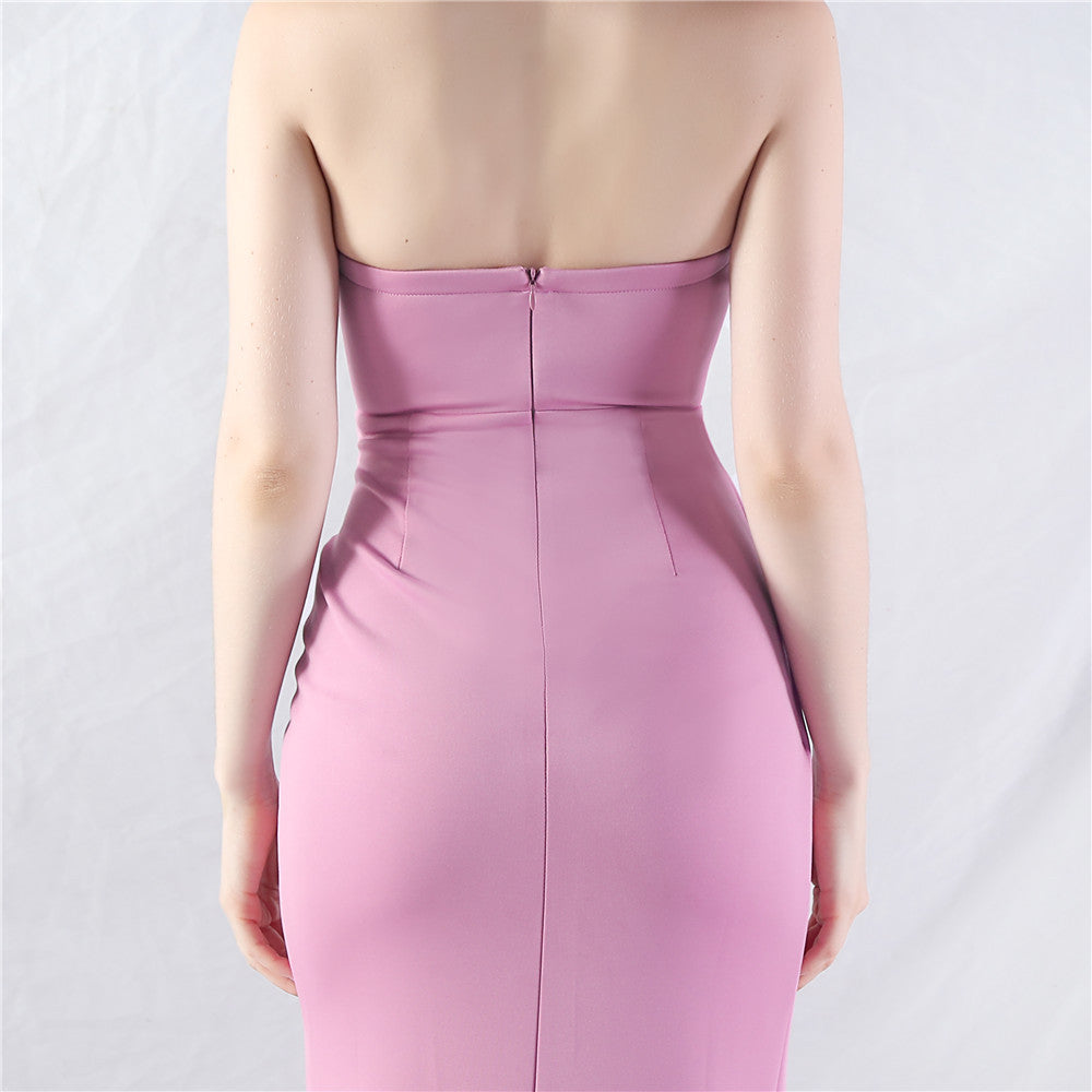 Chizue Elegant Purple Strapless Corset Maxi Dress with High Slit