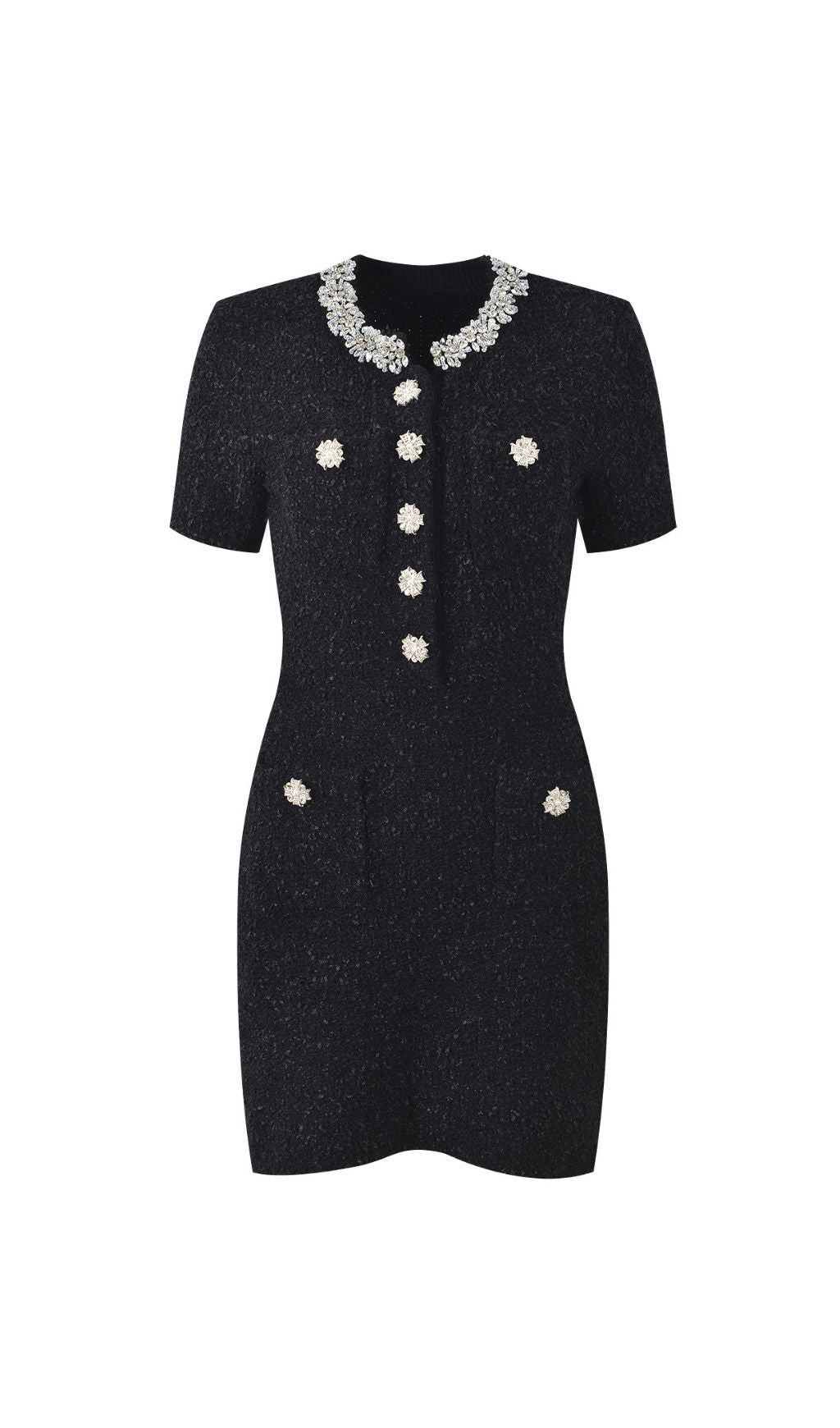 Glamorous Black Embellished Tweed Mini Dress
