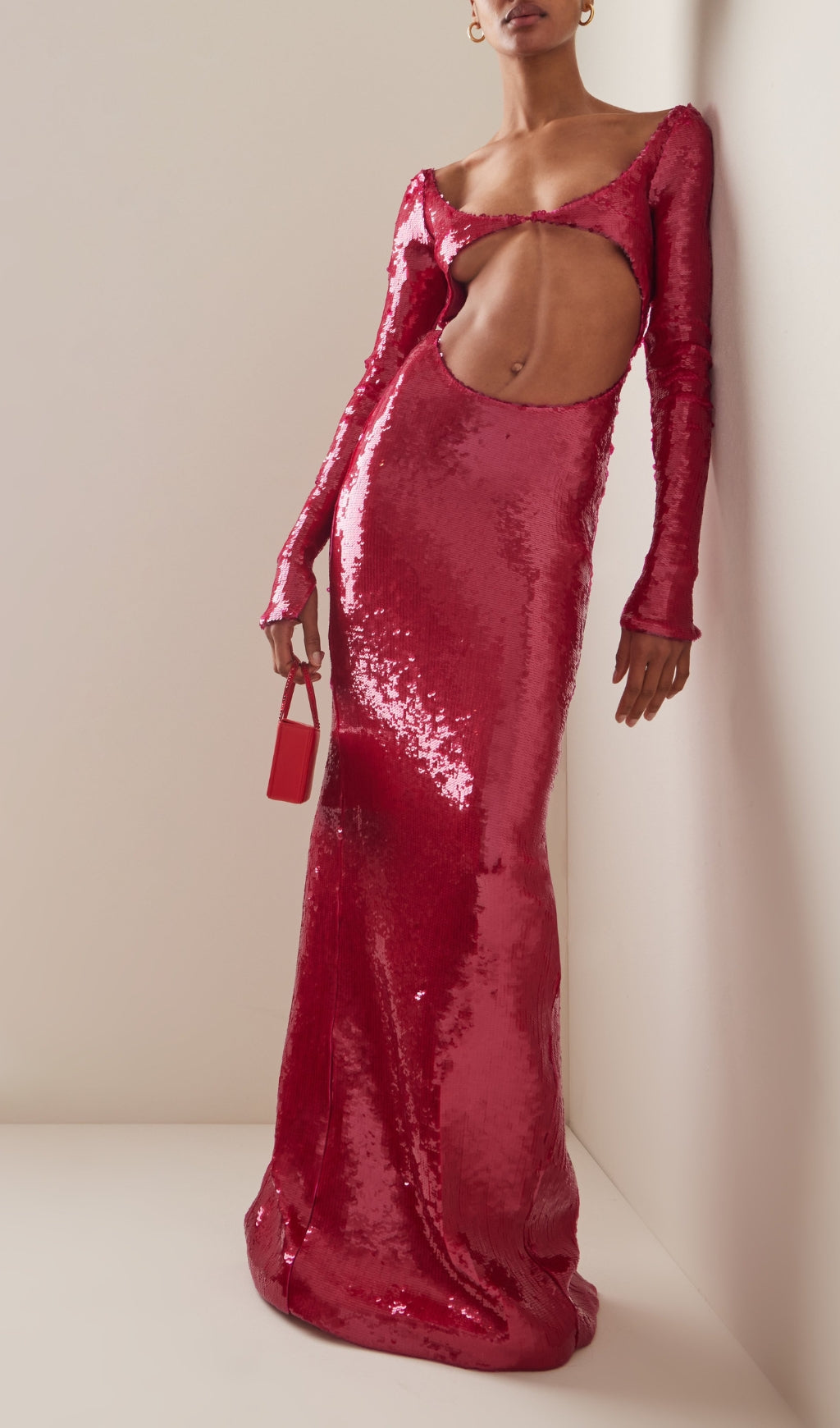 Crimson Sequin Cut-Out Maxi Dress