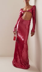 Crimson Sequin Cut-Out Maxi Dress