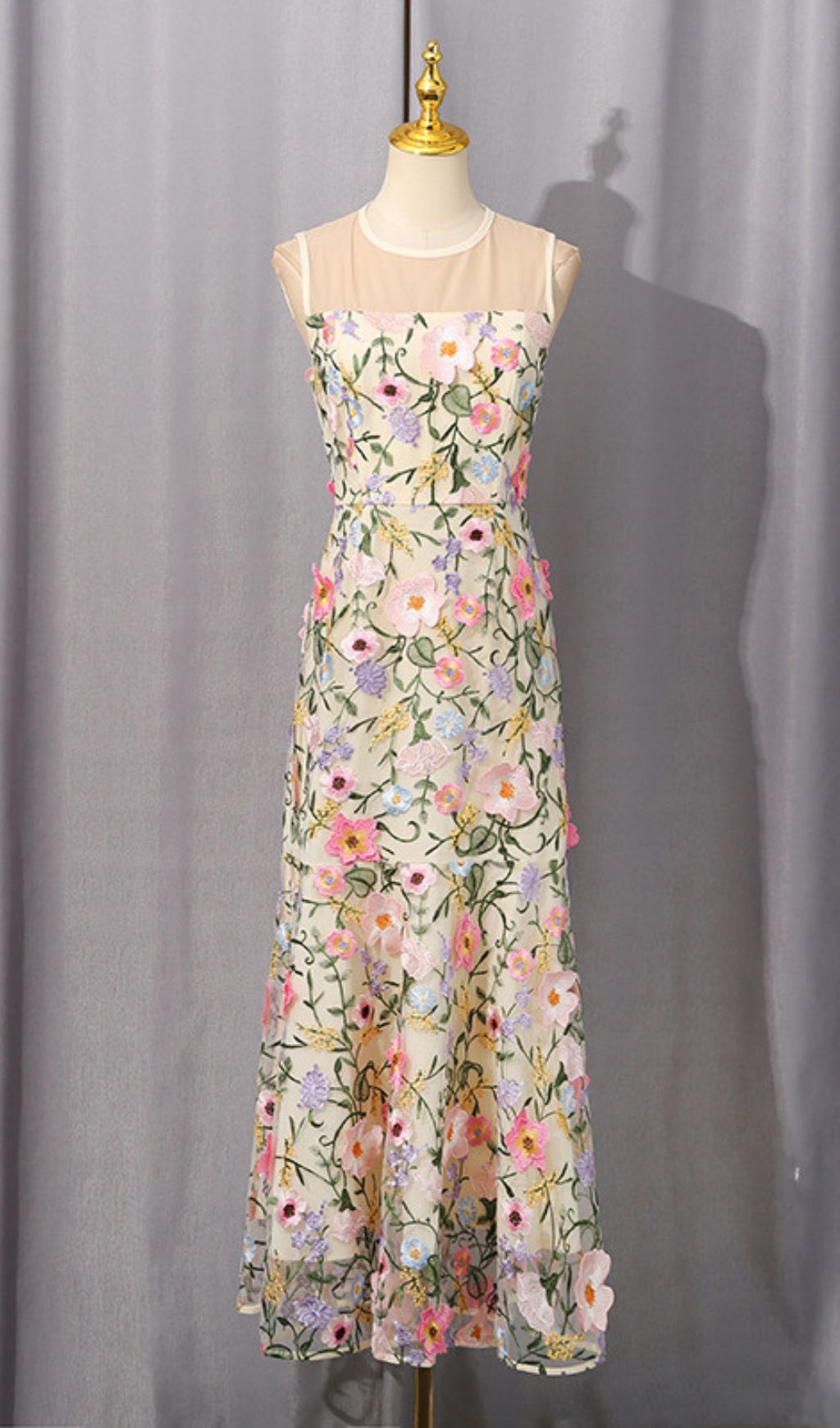Hiraku Enchanted Yellow 3D Floral Embroidery Maxi Dress