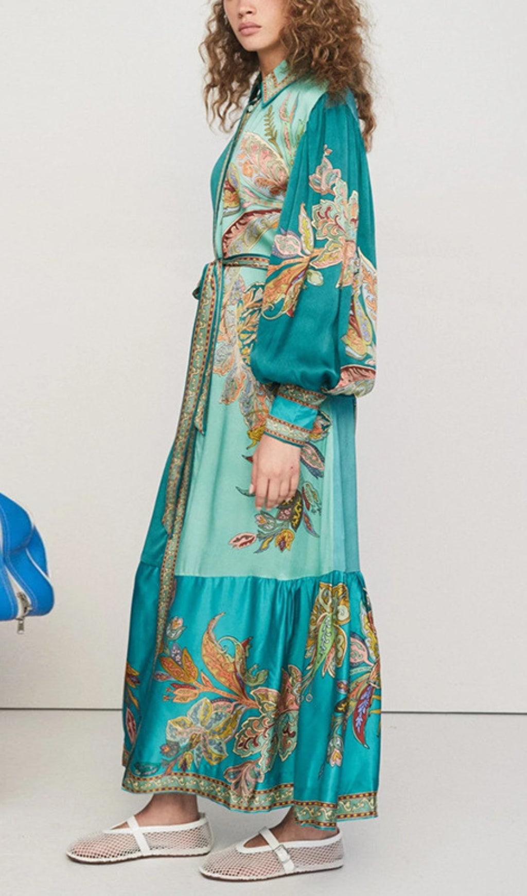 Vibrant Bohemian Canyon Flower Patchwork Long Sleeve Maxi Dress