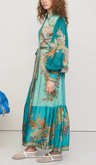 Vibrant Bohemian Canyon Flower Patchwork Long Sleeve Maxi Dress