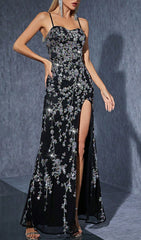 Hollie Black Sequin High Slit Maxi Dress