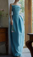 Bode Blue Strapless Maxi Dress