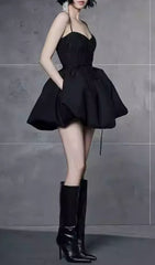 Janice Black Strappy Corset Bodice Mini Dress