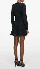 Dazzling Black Sequin Knit Mini Dress with Chic Bow Cut-Out