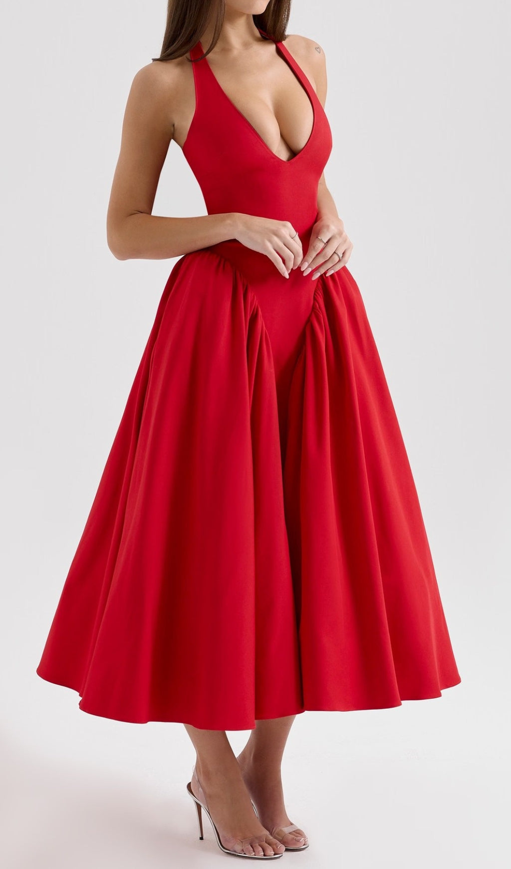 Dierdra Red Halter Neck Midi Dress