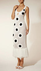 Gaelion Chic Dot Fringe Knitted Midi Dress