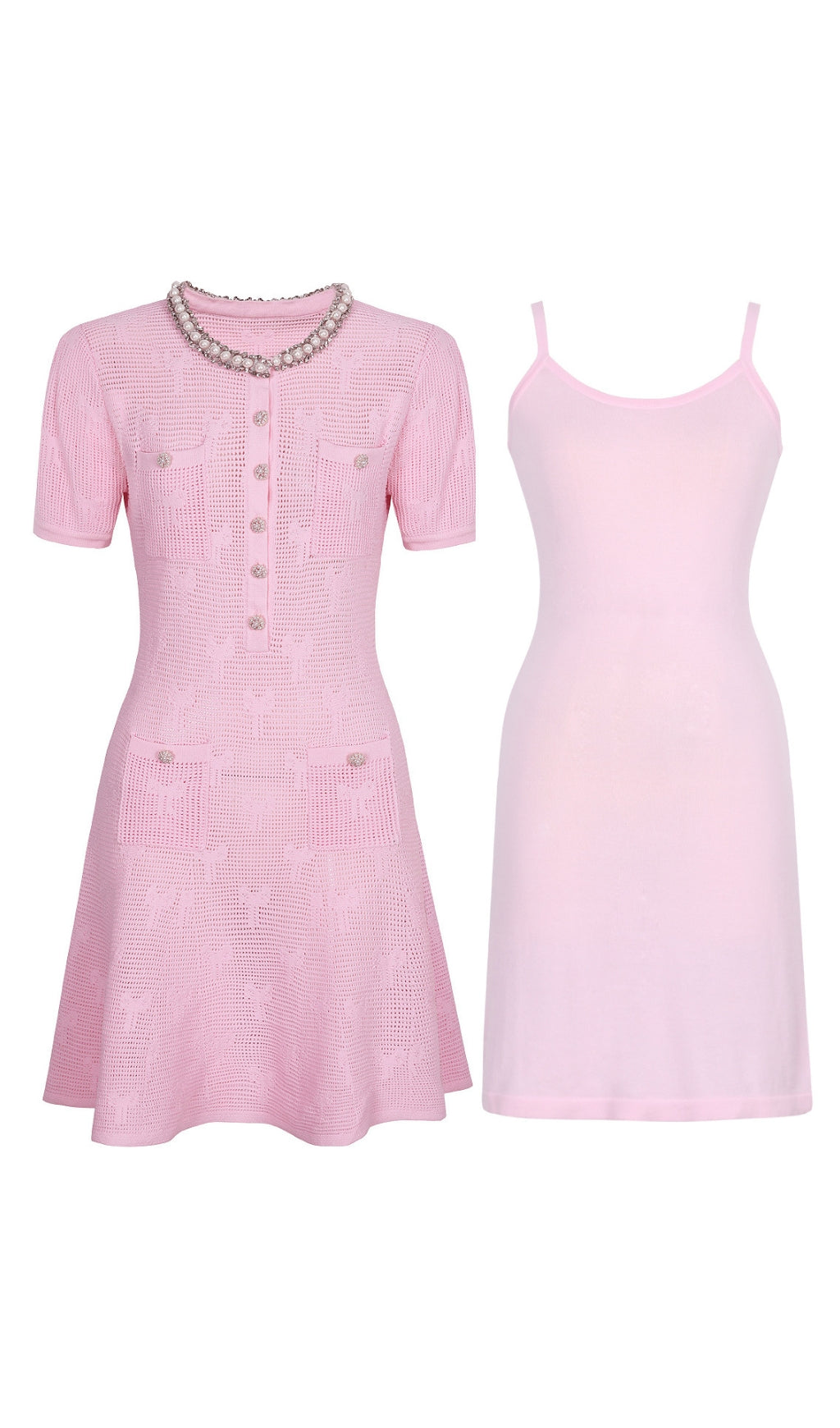 Georgina Luxe Pink Diamante Knit Mini Dress Set