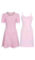 Georgina Luxe Pink Diamante Knit Mini Dress Set