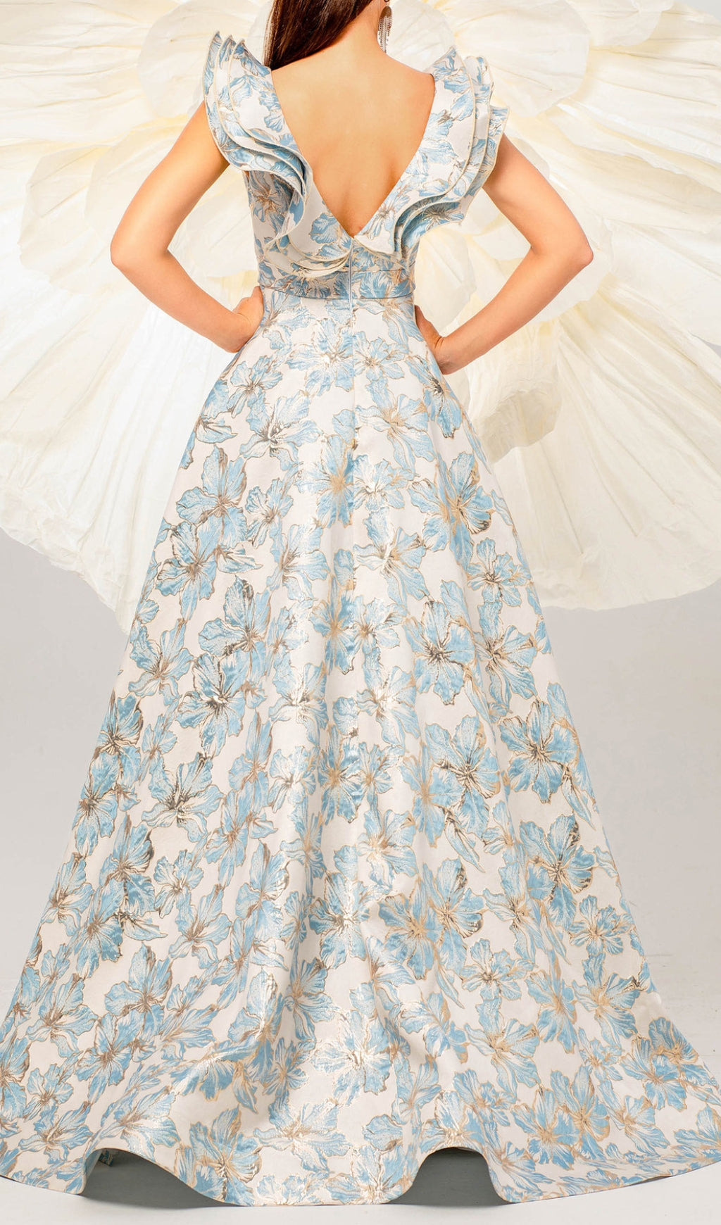 Caron Elegant Floral Ruffle Maxi Dress