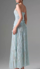 Heli Dreamy Blue Floral Lace Pleated Maxi Dress
