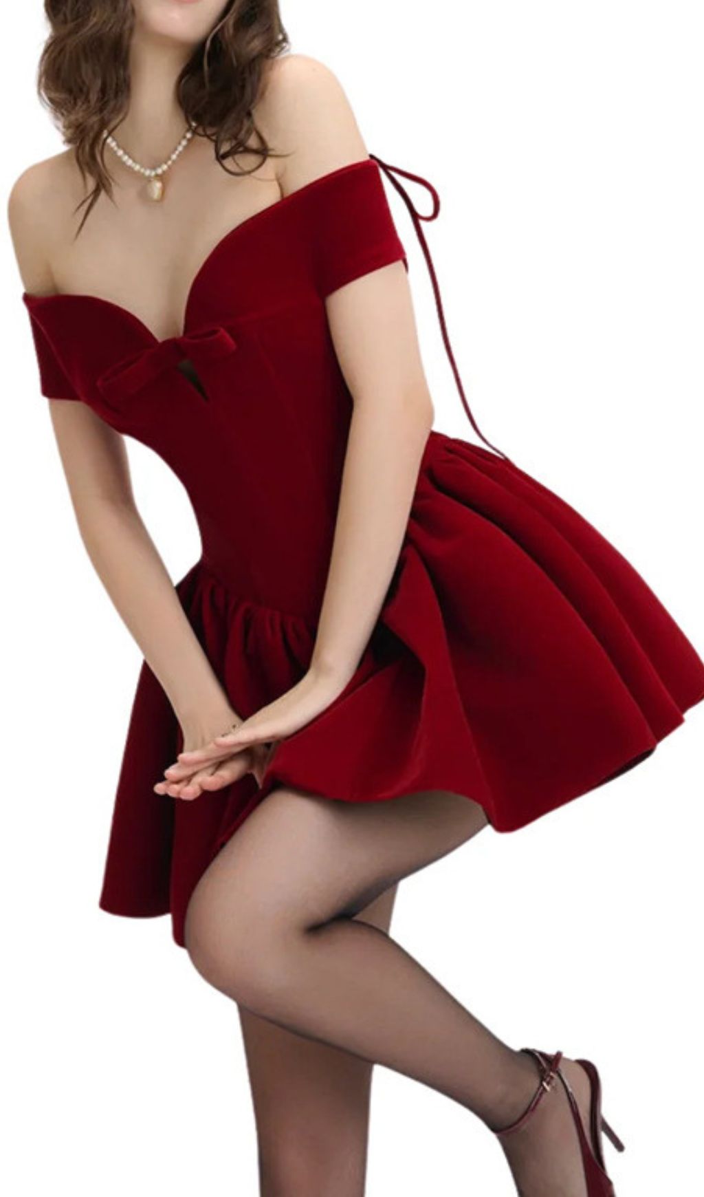 Irem Red Velvet Off-Shoulder Corset Mini Dress