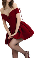 Irem Red Velvet Off-Shoulder Corset Mini Dress