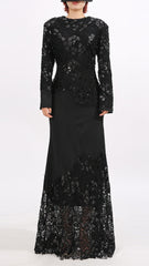 Elodie Enchanting Black Lace & Sequin Long Sleeve Maxi Dress