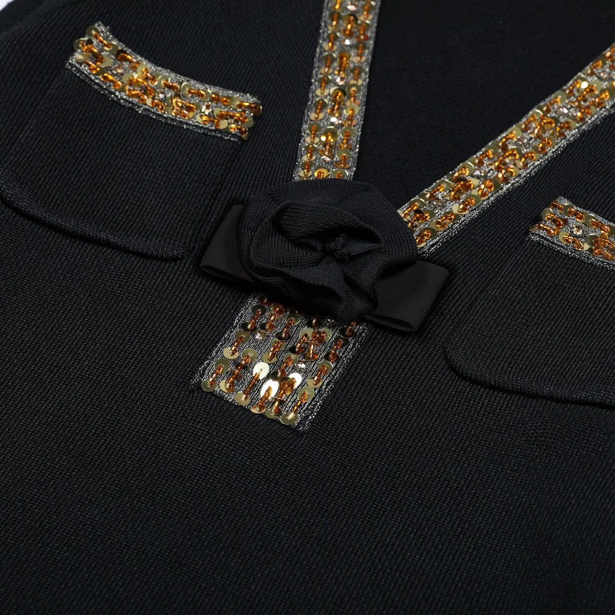Emilie Black Sequin & Bow Long Sleeve Mini Dress