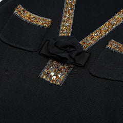 Emilie Black Sequin & Bow Long Sleeve Mini Dress