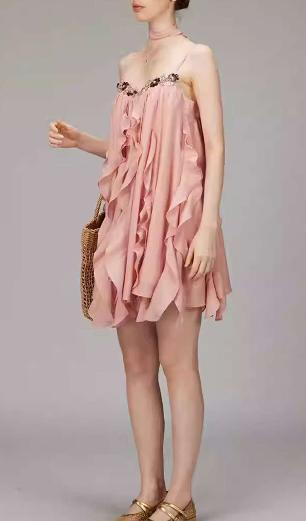 Doria Blush Pink Sequin Ruffle Mini Dress