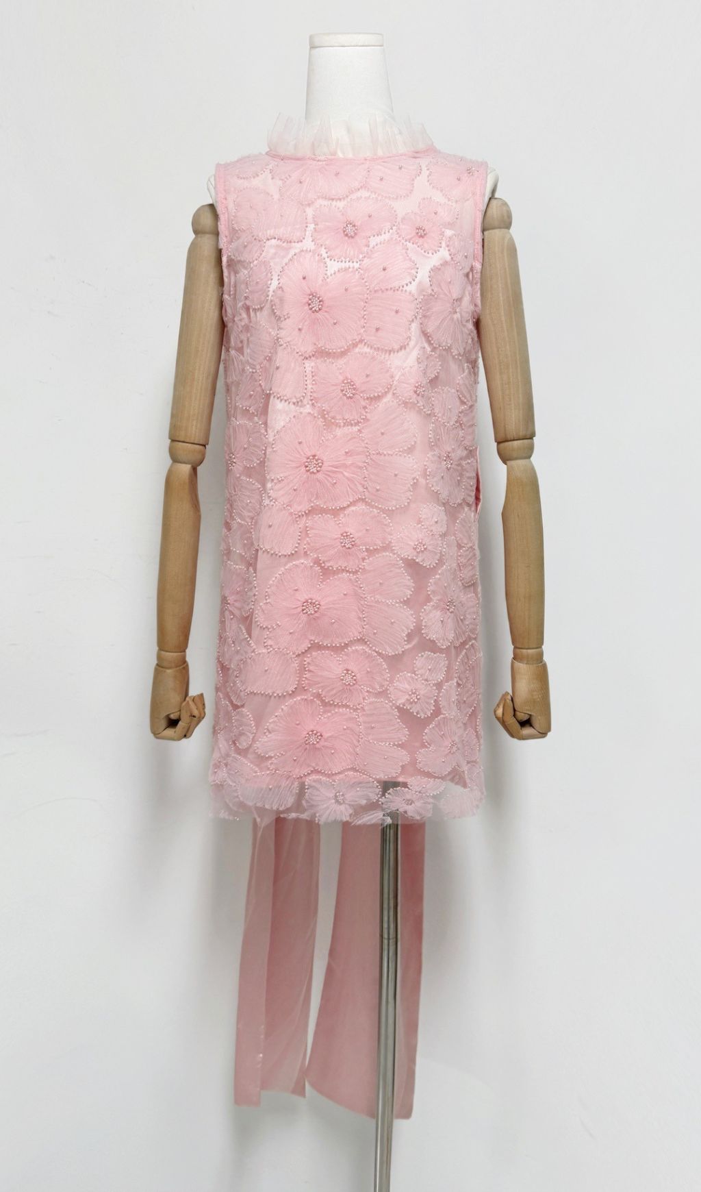 Gaby Enchanting Floral Beaded Mini Dress with Illusion Train