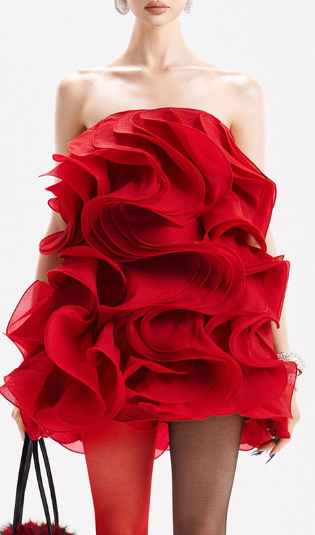 Indiana Red Ruffle Strapless Mini Dress