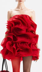 Indiana Red Ruffle Strapless Mini Dress