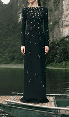 Chasen Black Crystal Embellished Maxi Gown