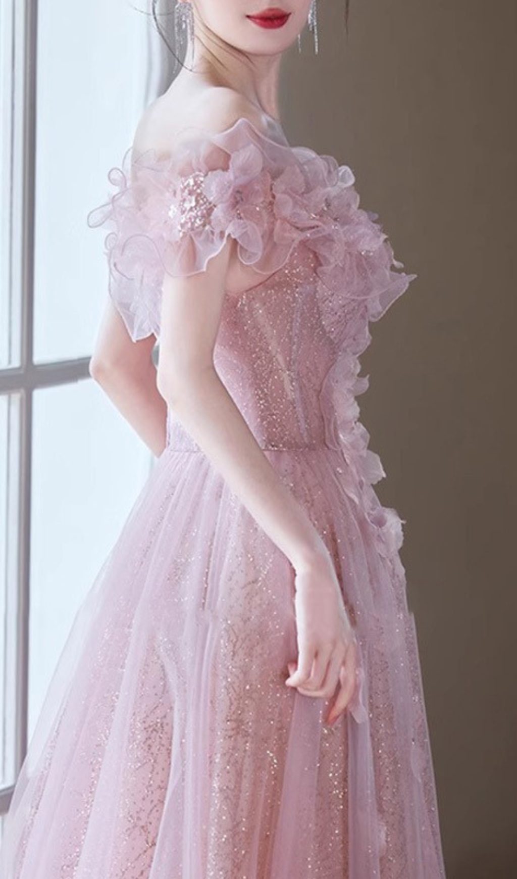 Hanne Enchanting Blush Pink Floral Off-Shoulder Maxi Gown