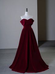 Vestido de fiesta de terciopelo rojo vino con hombros descubiertos y corte A 