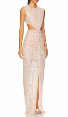 Heywood Dazzling Rose Gold Floral Cutout Maxi Gown
