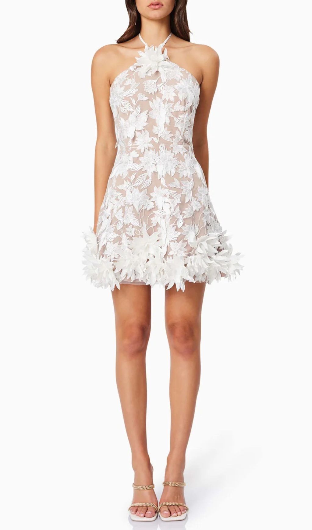 Faunia 3D Floral Halter Mini Dress