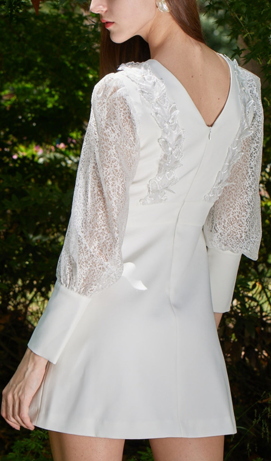 Elegant White Lace Puff Sleeve Mini Dress